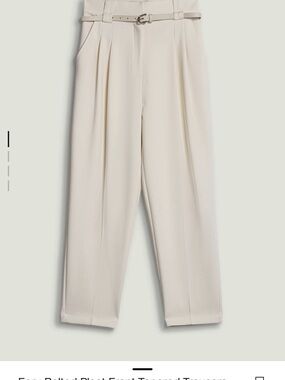 Tailored Cream High-Waist Pleated Tapered Trousers (without belt)